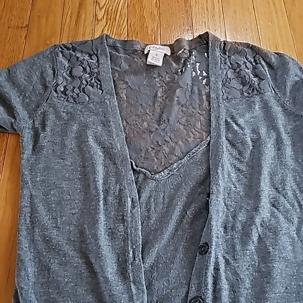 Candie’s Grey Sweater with Lace on the Back and Shoulders. Size S